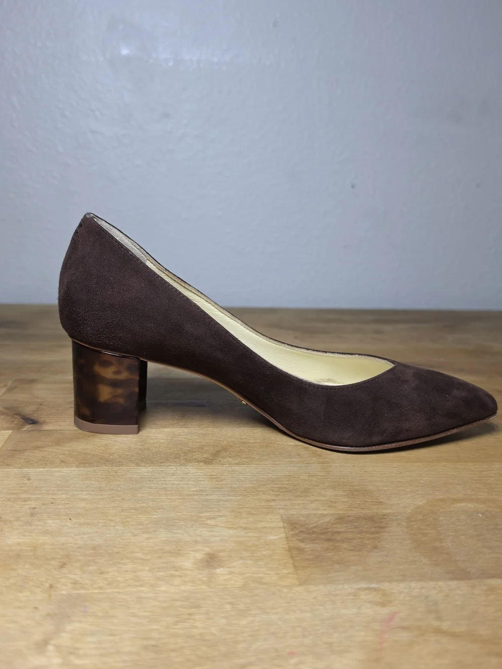 SARAH FLINT Chocolate Suede Perfect Emma Tortoise Block Heel Pump 34.5 4.5